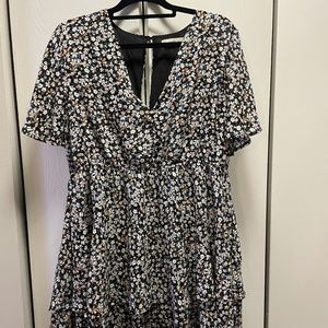 Tallulah Dress- Black and Periwinkle- Floral Patten- Size 10-12